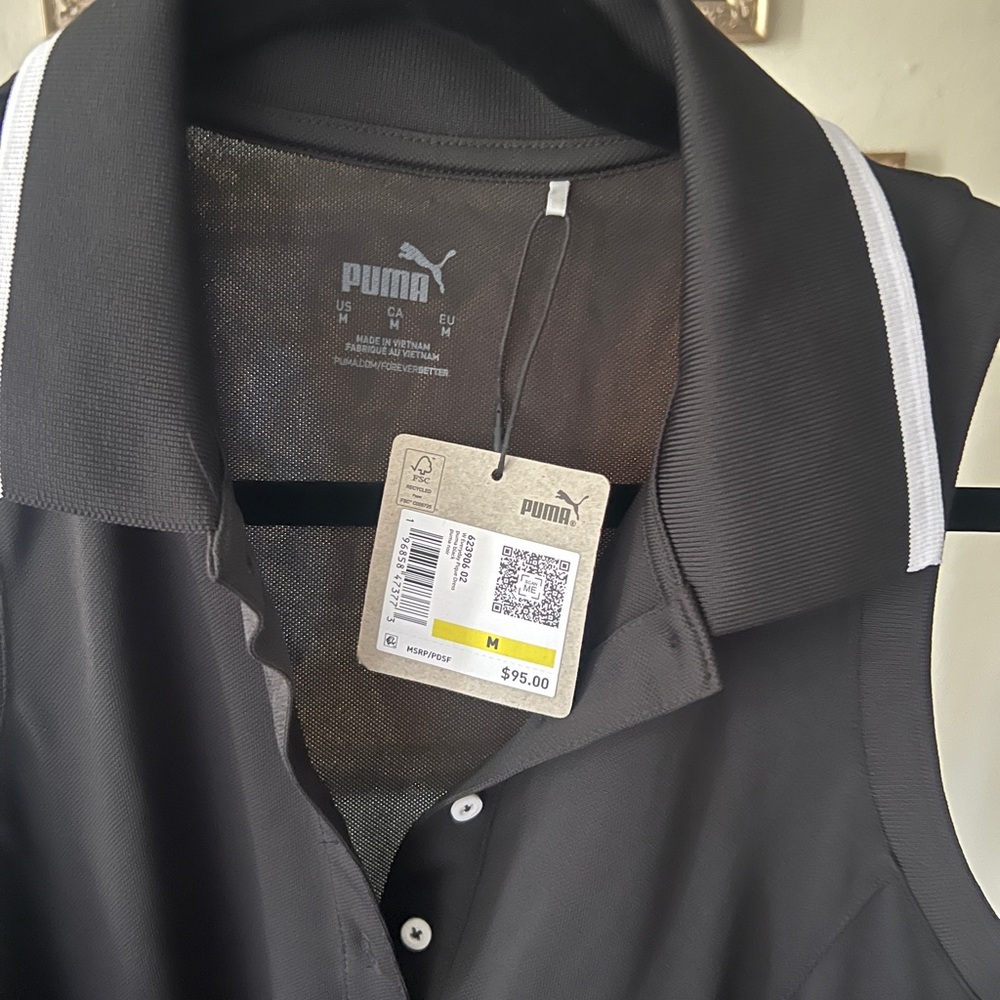 NWT Everyday Pique Puma Black Golf Polo Dress with White Trim - Picture 5 of 6